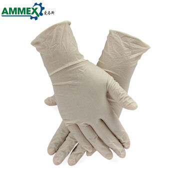 爱马斯（AMMEX）【TLFGWC】一次性乳胶手套无粉耐酸碱通用型检查手套 定做100只1盒 乳白色 M码