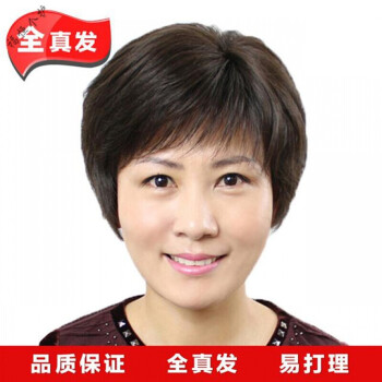 中老年人假发女短发透气全头套自然逼真妈妈真头发奶奶遮白发化疗板栗