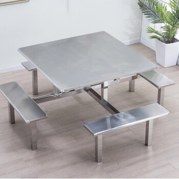 万尊 不锈钢工作桌椅操作台连体式方桌凳 员工餐桌椅食堂组合