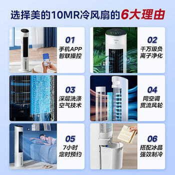 美的（Midea）【强劲制冷】APP智能操控冷风扇/负离子净化加湿落地空调扇/冷风机/水冷无叶塔扇/小空调AAF10MR
