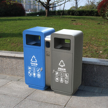 迪恩斯（DEANS）垃圾分类垃圾桶户外两分类环保垃圾箱室外小区街道广场大号商用果皮箱 蓝灰色烤漆