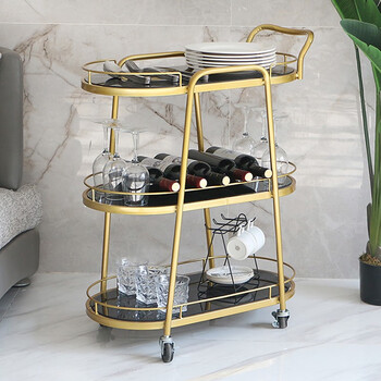 兰诗（LAUTEE）FH-1299 铁艺餐车酒店餐厅茶水车手推车送餐车清洁车酒水车 金色三层