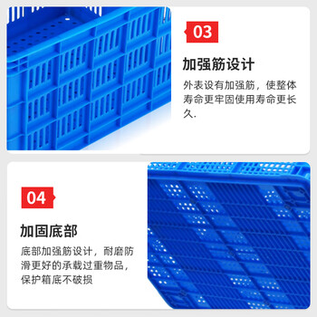 京度460*325*280mm加厚塑料周转筐长方形塑料胶框快递筐运输中转物流筐蓝色竖孔