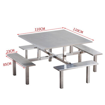 万尊 不锈钢工作桌椅操作台连体式方桌凳 员工餐桌椅食堂组合