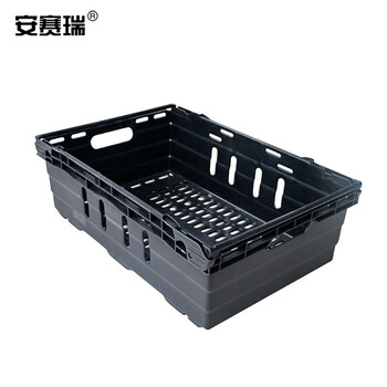 安赛瑞 可堆叠周转筐 加厚塑料镂空整理周转箱 物流运输周转箩果蔬用筐储物箱 59×40×19cm 黑色 200341