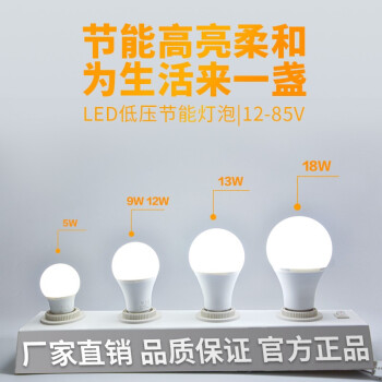 誉翊 LED节能灯泡 低压12-85V室内球泡灯E27螺口客厅卧室照明灯 低压18W 白光（5只装）