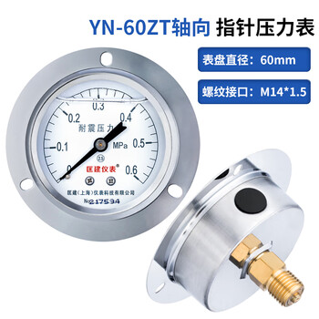 匡建仪表（CONJANT）YTN-60ZT  耐震压力表0-0.6mpa不锈钢液压表 轴向抗震高压螺纹14*1.5