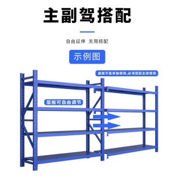 张氏艺佳货架仓储仓库库房储物架超市展示置物架铁架子轻型副架蓝色1200*500*2000mm四层/单层120KG 