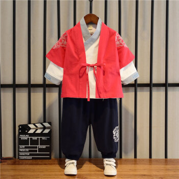 沐兜熊汉服男童春秋季宝宝中国风古装三件套小童儿童表演服套装周岁