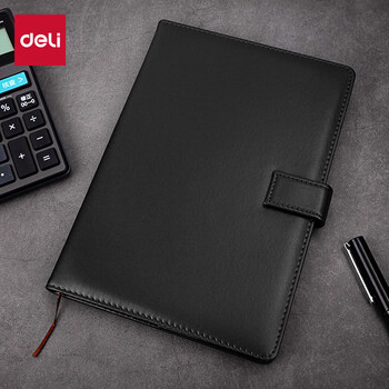 得力(deli) 16K/120张商务经典皮面本带按扣软面贴芯会议记事本日记本笔记本子7941