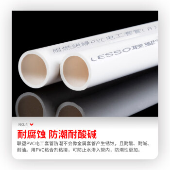 联塑（LESSO）PVC线管 国标A管 冷弯埋地穿线管绝缘阻燃电工套管 dn20 4M/根 白色 80根起订