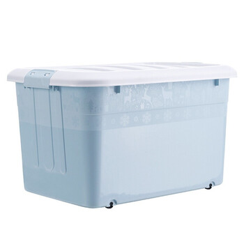 访客 FK 收纳箱 80L大号被子衣服储物箱宿舍神器地摊玩具箱子塑料收纳盒带轮有盖蓝色