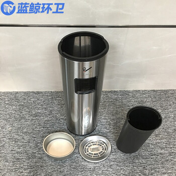 蓝鲸环卫 银色129W 户外不锈钢欧式烟蒂柱带烟灰缸垃圾桶LJHW-1027