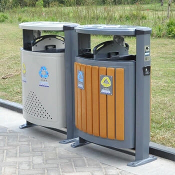 兰诗（LAUTEE）D-01A 大号户外垃圾桶 市政环卫分类果皮箱 柚木色