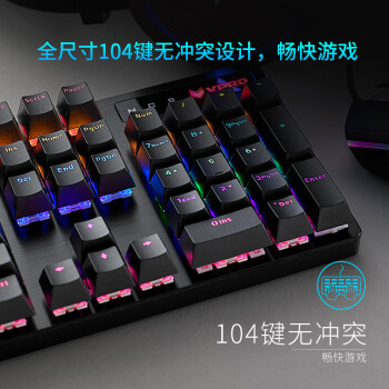 雷柏（Rapoo） V500PRO 有线背光机械键盘 104键全尺寸游戏电竞笔记本电脑多媒体办公吃鸡全键无冲键盘 茶轴