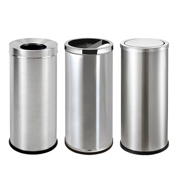 兰诗 CY15 不锈钢圆形垃圾桶商场酒店电梯立式果皮桶户外垃圾箱 翻盖款特大号48*83