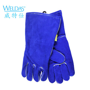 威特仕  10-0160 彩蓝色斜拇指款电焊手套杜邦防火线舒适防火耐磨隔热 L# 定做