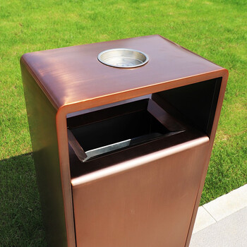 益美得 CY-326 户外金属垃圾桶室外垃圾箱公园街道小区广场果皮箱环保灭烟灰桶商用 古铜红不锈钢电镀款