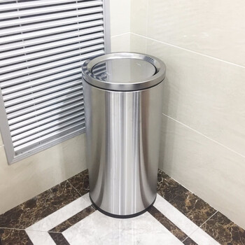迪恩斯（DEANS）摇盖桶不锈钢翻盖垃圾桶酒店大堂大号商用果皮桶商场影院公共场所摇盖式立式圆形 50升
