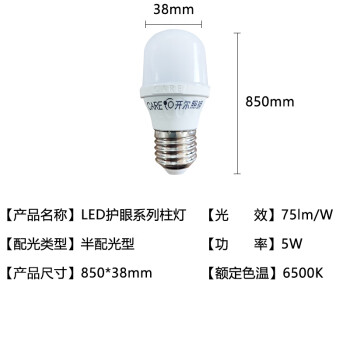 开尔照明（CARE） LED节能灯泡  E27大螺口物业工厂商用光源 5W 白光6500K 柱形灯 T40