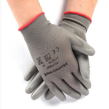 Honeywell霍尼韦尔 2100250CN 掌部PU涂层灰色工作手套 3级耐磨1级防割手套 XS码 定做 10副/包
