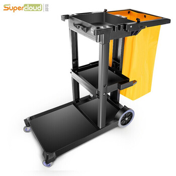 舒蔻 保洁车多功能手推车清洁车酒店打扫卫生物业宾馆专用工具车布草车 黑无盖 SK-330