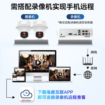 HIKVISION海康威视监控摄像头400万云台旋转AI移动侦测高清poe网线供电红外夜视家用室内监控2C40MY-DE 4MM
