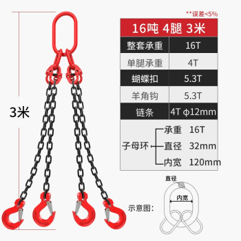 艾科堡 起重吊索具链条吊钩16吨4腿3米 G80锰钢吊链索具组合AKB-DSJ-80