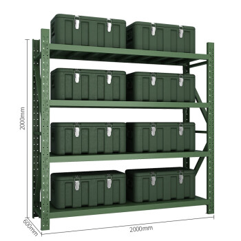 建功立业仓储货架GY5158金属置物架仓库展示架军绿色200*60*200cm重型四层