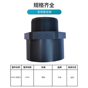 环琪 国标 UPVC水管配件 耐腐蚀 阀接头外丝直接外牙直接 1/2"(De20)DIN*NPT同BSPT 