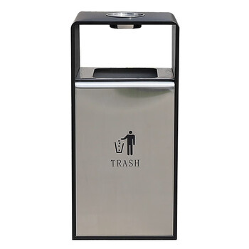 益美得 CY-325 金属垃圾桶户外广场果皮箱环保灭烟灰桶 黑白灰不锈钢电镀款