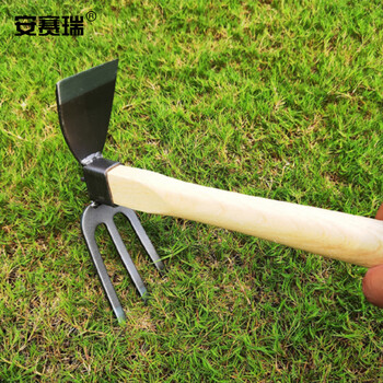 安赛瑞 两用锄耙 木柄碳钢短锄头耙子 农用刨土挖土种植园艺工具 长约37cm 530182