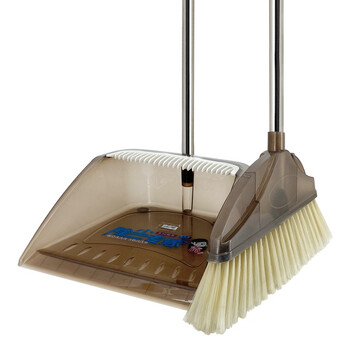 蓓尔蓝 TTB-100 扫把套装 学校物业扫帚不锈钢细丝软毛笤帚畚箕畚斗组合两件套 透明棕