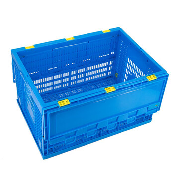 冰禹 BY-3038 塑料折叠周转筐 蓝色加厚塑胶可带盖塑料筐 600*400*360mm（无盖）