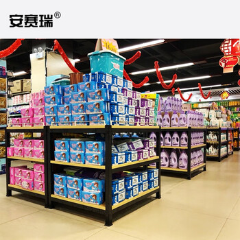 安赛瑞 堆头展示架货架 商超促销台陈列架钢木地堆三层展示柜80×80×80cm 三层 200430