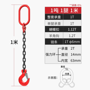 艾科堡 起重吊索具链条吊钩1吨1腿1米 G80锰钢吊链索具组合AKB-DSJ-80