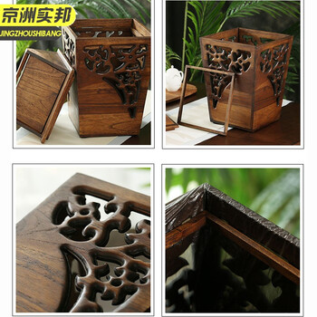 京洲实邦 大号摇盖带卡口 摇盖式木质复古木纹中式垃圾桶JZSB-9029