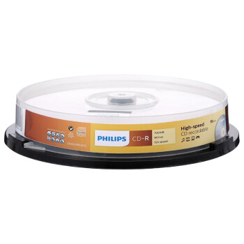 飞利浦（PHILIPS）CD-R光盘/刻录盘 空白光盘 刻录光盘 光碟 52速700M 桶装10片 