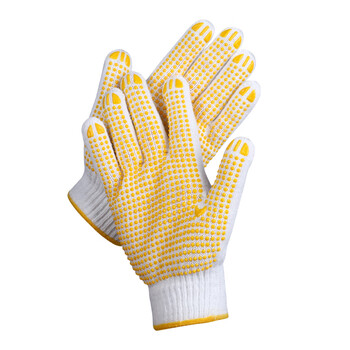 君御 点塑线手套600g 10针耐磨脏工作防滑劳工棉纱手套（黄点塑） 200副起定 黄 均码