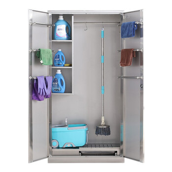 宣彬 昌天盛304不锈钢双门清洁柜TX-580工具柜带锁拖把收纳柜 高1800*宽900*深400mm