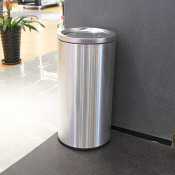 迪恩斯（DEANS）摇盖桶不锈钢翻盖垃圾桶酒店大堂大号商用果皮桶商场影院公共场所摇盖式立式圆形 50升