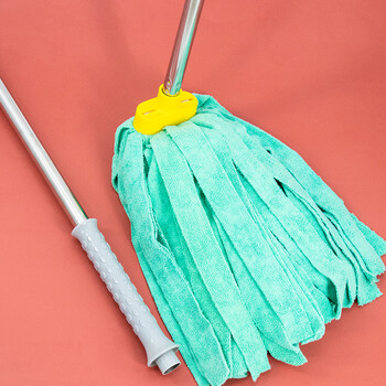 海斯迪克 HKLY-24 毛巾布拖把 不锈钢长杆 工厂吸水拖布 保洁工具  墩布吸水 绿色1个