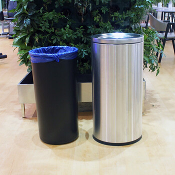 迪恩斯（DEANS）摇盖桶不锈钢翻盖垃圾桶酒店大堂大号商用果皮桶商场影院公共场所摇盖式立式圆形 50升