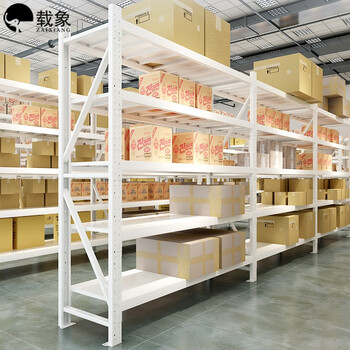 载象中型货架仓储仓库货物架多层置物架库房储物架展示架4层白色300kg主架200*60*200