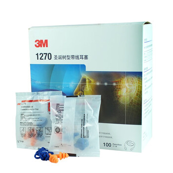 3m耳塞免揉搓泡棉带线防噪音圣诞树型 3M 1270 带线*100副