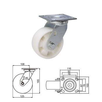 安赛瑞 平顶万向脚轮 5英寸重型尼龙轮工业轮 承重400KG滑轮 易得力企业可定制 16239