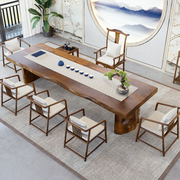 古峪 茶桌椅组合新中式功夫茶几泡茶台实木大板桌客厅原木现代喝茶桌