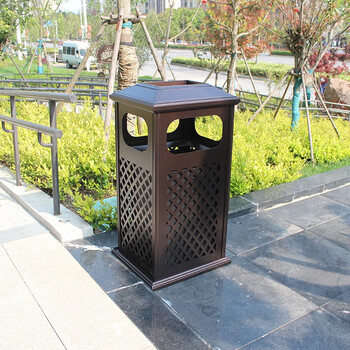 迪恩斯（DEANS）室外庭院用小区垃圾桶售楼部别墅花园院子大号中式古典户外果皮箱铸铝咖啡色D-108