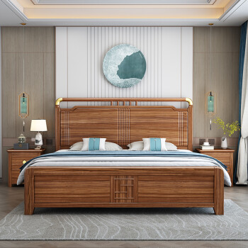 虔巢新中式乌金木全实木床18米高箱双人床高档婚床现代主卧大床实木床
