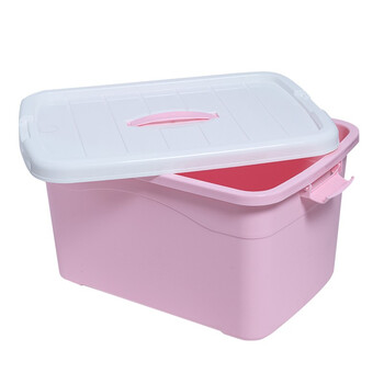 稳斯坦 W305 彩色带提手收纳箱 周转箱 带滑轮塑料储物箱 杂物工具带盖整理箱 粉色8L
